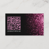 Donkerroze faux sparkle zwart elegante QR-code Visitekaartje (Achterkant)