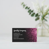 Donkerroze faux sparkle zwart elegante QR-code Visitekaartje (Staand voorkant)