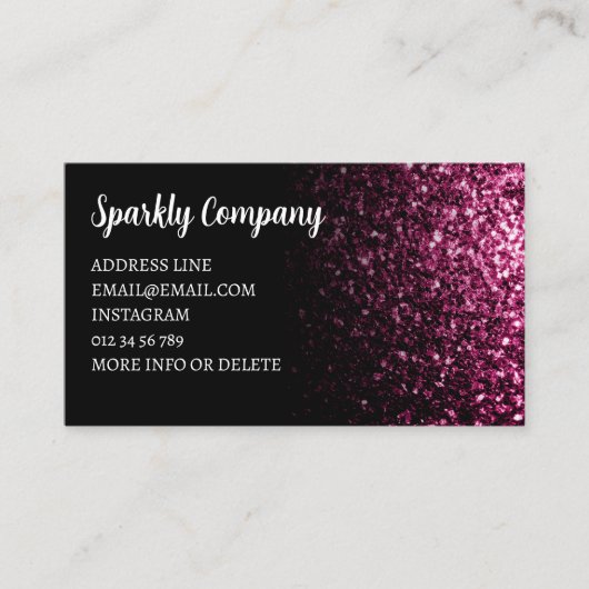 Donkerroze faux sparkle zwart elegante QR-code Visitekaartje (Voorkant)