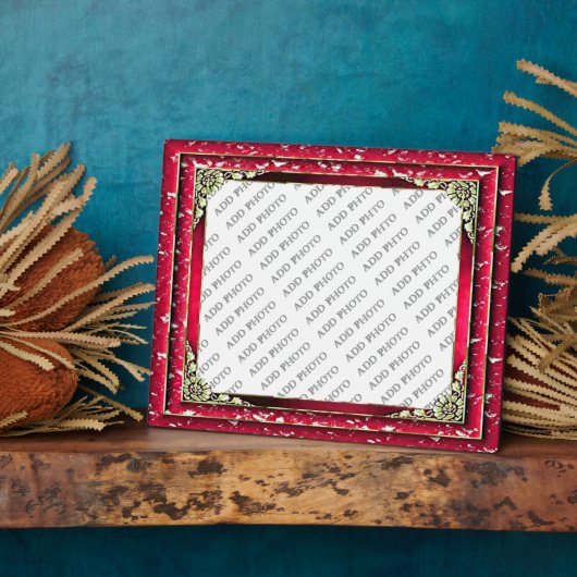 Donkerroze frame met zilverventilator Foto Plaque  Fotoplaat (Zijkant)