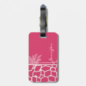Donkerroze Giraffe Print; Zomerpalm Bagagelabel (Achterkant verticaal)