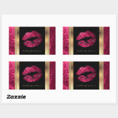Donkerroze Glitter Lippen en Elegant Goud Letterty Rechthoekige Sticker (Vel)