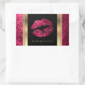 Donkerroze Glitter Lippen en Elegant Goud Letterty Rechthoekige Sticker (Tas)