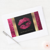 Donkerroze Glitter Lippen en Elegant Goud Letterty Rechthoekige Sticker (Envelop)