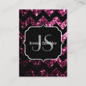 Donkerroze glitter sparkles zwarte Chevron Monogra Visitekaartje (Achterkant)
