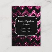 Donkerroze glitter sparkles zwarte Chevron Monogra Visitekaartje (Voorkant)