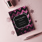 Donkerroze glitter sparkles zwarte Chevron Monogra Visitekaartje