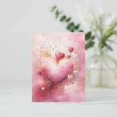 Donkerroze Harten en Glitter Valentijns's Groet Briefkaart (Staand voorkant)