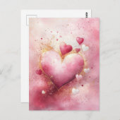 Donkerroze Harten en Glitter Valentijns's Groet Briefkaart (Voorkant / Achterkant)