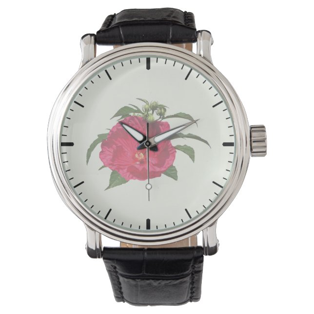 Donkerroze hibiscus horloge (Voorkant)