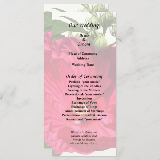 Donkerroze hibiscus programmakaart (Voorkant / Achterkant)