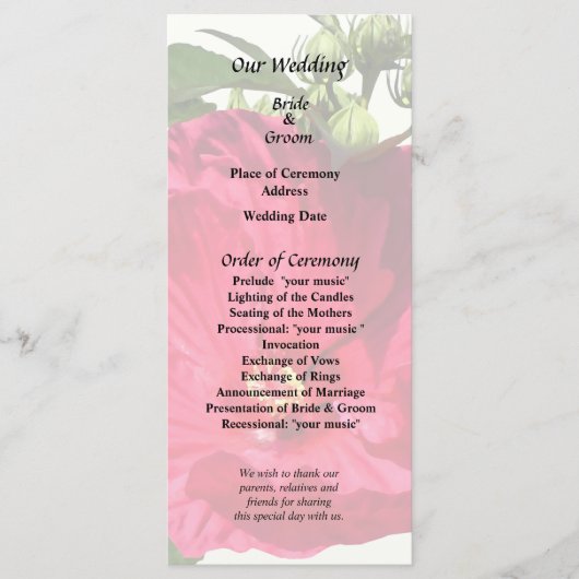 Donkerroze hibiscus programmakaart (Voorkant)