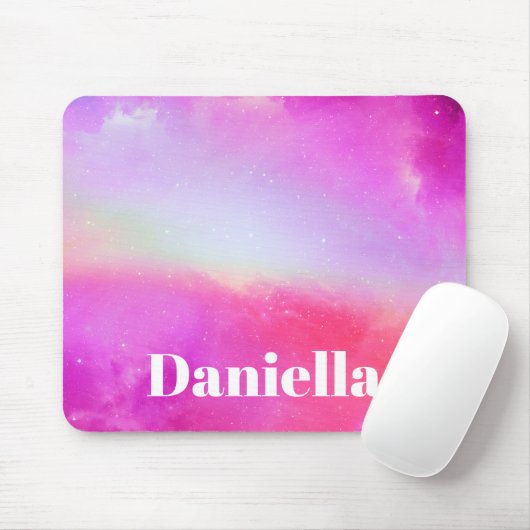 Donkerroze holografische hemel met aangepaste naam muismat (Met muis)