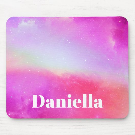 Donkerroze holografische hemel met aangepaste naam muismat (Voorkant)