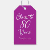 Donkerroze juichen voor 80 jaar verjaardag gunst cadeaulabel (Voorkant)