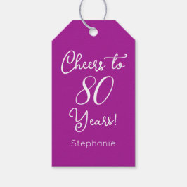 Donkerroze juichen voor 80 jaar verjaardag gunst cadeaulabel