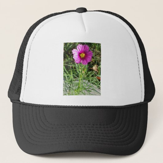 Donkerroze kosmos maisbloem trucker pet (Voorkant)