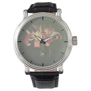 Donkerroze lelies met gele centres horloge
