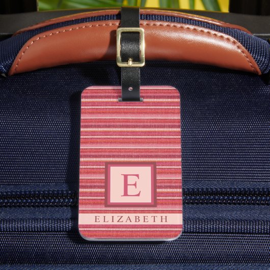  donkerroze lichte perzikkleurlijnen bagagelabel (Voorkant Insitu 2)