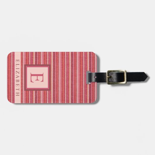  donkerroze lichte perzikkleurlijnen bagagelabel (Voorkant horizontaal)