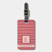  donkerroze lichte perzikkleurlijnen bagagelabel (Voorkant verticaal)