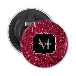 Donkerroze magenta faux sparkles Monogram Button Flesopener
