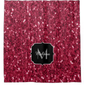 Donkerroze magenta faux sparkles Monogram Douchegordijn (Voorkant)