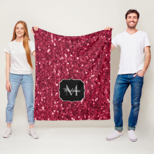 Donkerroze magenta faux sparkles Monogram Fleece Deken