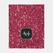 Donkerroze magenta faux sparkles Monogram Fleece Deken (Voorkant)