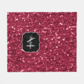 Donkerroze magenta faux sparkles Monogram Fleece Deken (Voorkant (Horizontaal))