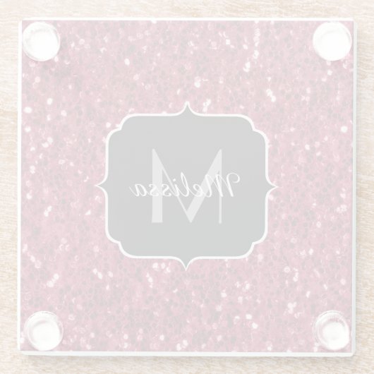 Donkerroze magenta faux sparkles Monogram Glazen Onderzetter (Achterkant)