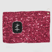 Donkerroze magenta faux sparkles Monogram Golfhanddoek (Horizontaal)