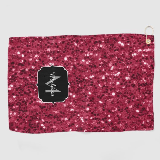 Donkerroze magenta faux sparkles Monogram Golfhanddoek (Horizontaal)