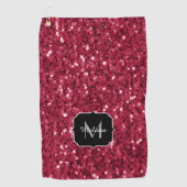 Donkerroze magenta faux sparkles Monogram Golfhanddoek (Voorkant)