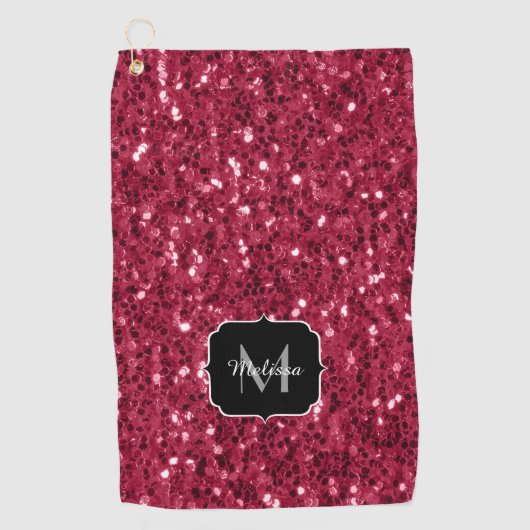 Donkerroze magenta faux sparkles Monogram Golfhanddoek (Voorkant)