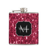 Donkerroze magenta faux sparkles Monogram Heupfles (Voorkant)