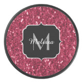 Donkerroze magenta faux sparkles Monogram Hockey Puck (Voorkant)