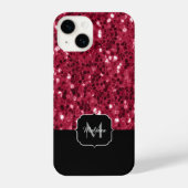 Donkerroze magenta faux sparkles Monogram iPhone Hoesje (Achterkant)