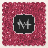 Donkerroze magenta faux sparkles Monogram Kartonnen Onderzetters (Voorkant)