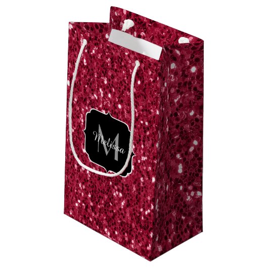 Donkerroze magenta faux sparkles Monogram Klein Cadeauzakje