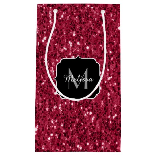 Donkerroze magenta faux sparkles Monogram Klein Cadeauzakje (Voorkant)