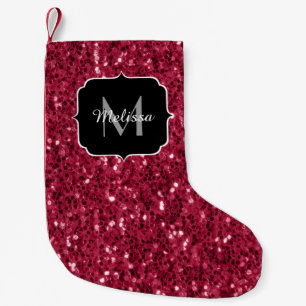 Donkerroze magenta faux sparkles Monogram Kleine Kerstsok