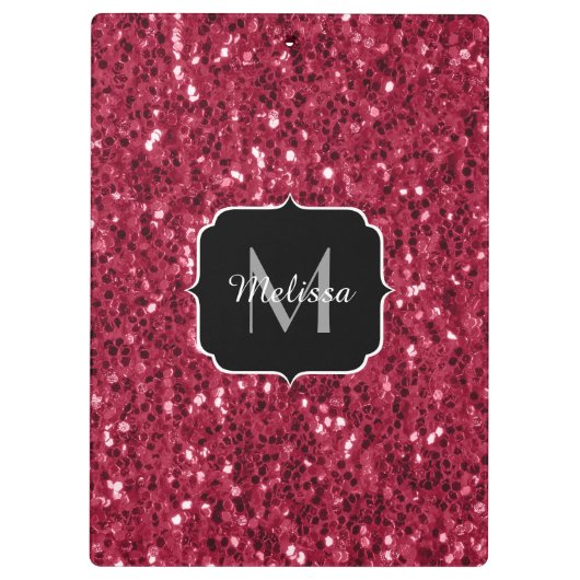 Donkerroze magenta faux sparkles Monogram Klembord (Achterkant)