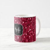 Donkerroze magenta faux sparkles Monogram Koffiemok (Voorkant rechts)