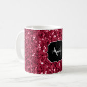 Donkerroze magenta faux sparkles Monogram Koffiemok (Voorkant links)