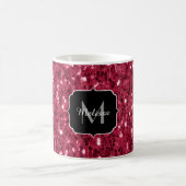 Donkerroze magenta faux sparkles Monogram Koffiemok (Center)