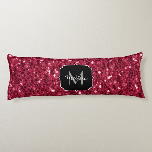 Donkerroze magenta faux sparkles Monogram Lichaamskussen (Achterkant)