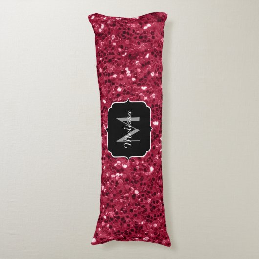 Donkerroze magenta faux sparkles Monogram Lichaamskussen (Voorkant Verticaal)