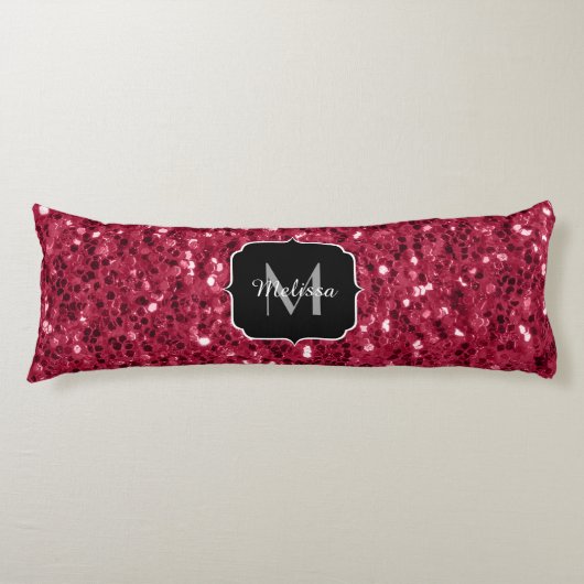 Donkerroze magenta faux sparkles Monogram Lichaamskussen (Voorkant)
