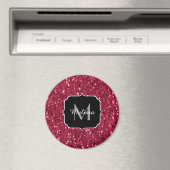 Donkerroze magenta faux sparkles Monogram Magneet (Insitu (Vaatwasser))